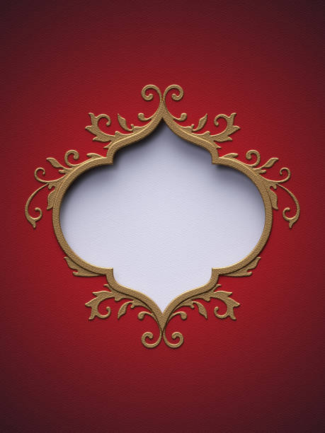 istock 3d render, digital illustration, Christmas red background, flat paper craft, layers, gold frame, blank banner, cut hole, greeting card template, empty space 879154480