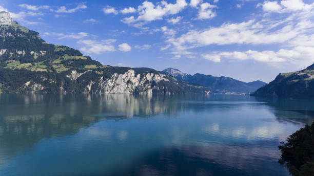 istock landscape with lake and mountains in Switzerland 879163134