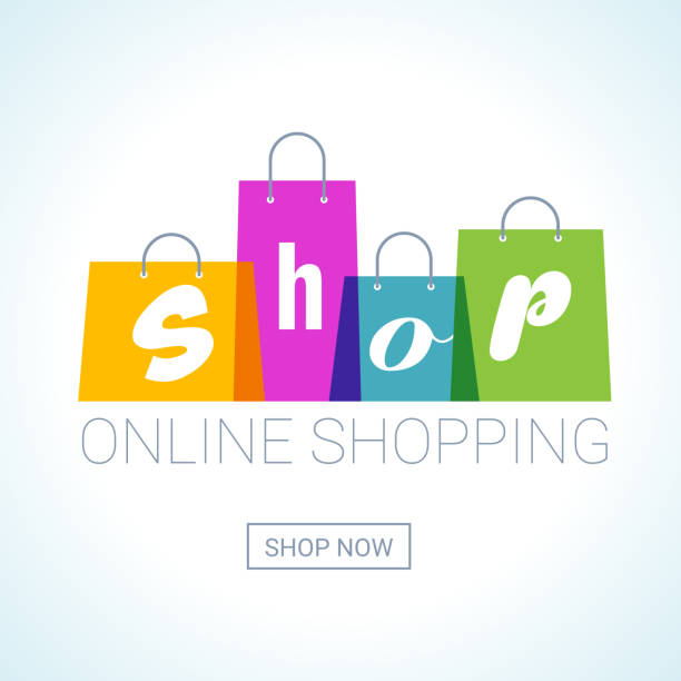 интернет-магазины. логотип сумки для покупок. концепция интернет-магазина - information sign shopping cart web address sign stock illustrations
