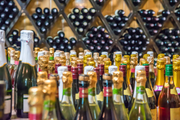 istock Bottle of champagne wine abstraction backdrop 879166398