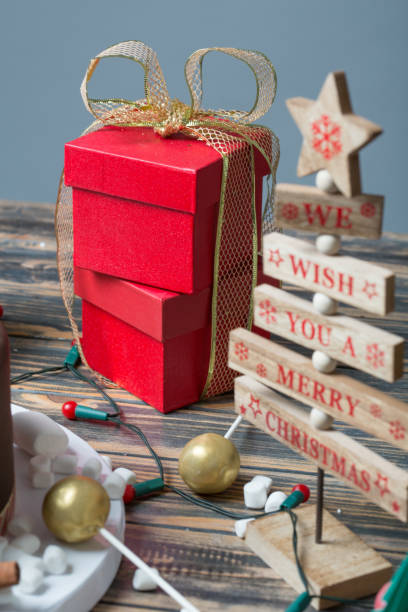 istock Christmas decoration on wooden table 879166810