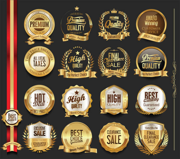 ilustrações de stock, clip art, desenhos animados e ícones de luxury retro badges gold and silver vector collection - frame circle scroll shape ornate