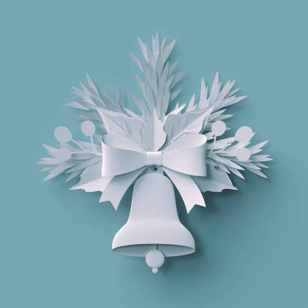 istock 3d render, christmas decoration, white paper cut, festive elements, holiday background, greeting card 879172608