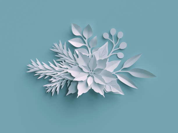 3d render, christmas background, white paper cut, festive elements, holiday decoration, greeting card