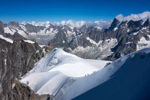 Mountain Ridge Aiguille de Midi, Clambering, Climbing, Courmayeur, European Alps aiguille de midi photos stock pictures, royalty-free photos & images
