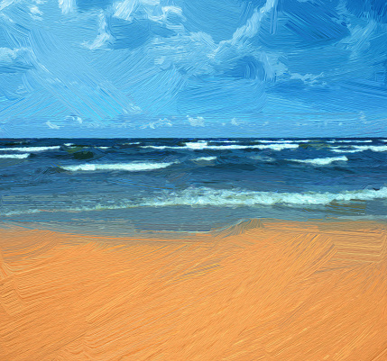 Sea and beach. Illustration in oil painting style