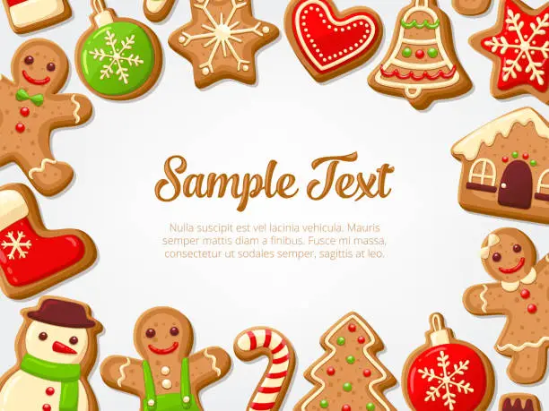 Vector illustration of Christmas gingerbread cookies background