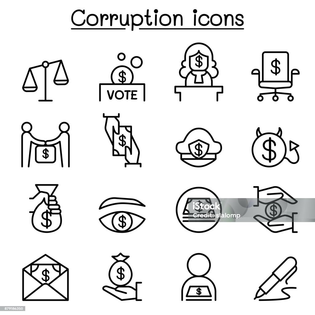 Corruption & Dishonesty icon set in thin line style Corruption stock vector