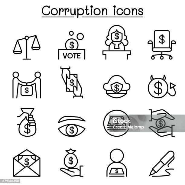 Corruption Dishonesty Icon Set In Thin Line Style Stock Illustration - Download Image Now