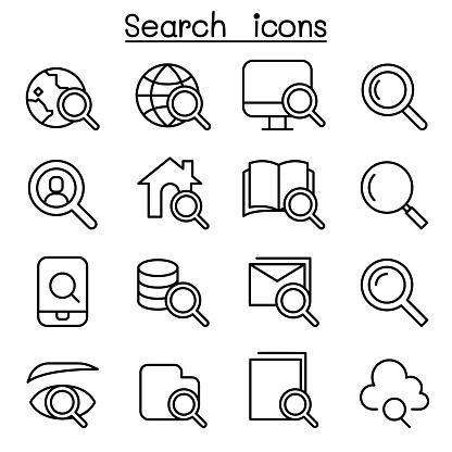 Search icon set in thin line style