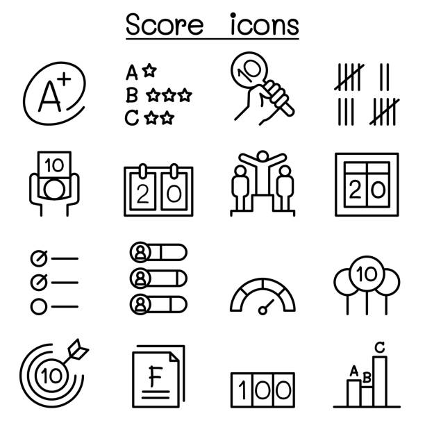 illustrations, cliparts, dessins animés et icônes de marquer le jeu d’icônes dans le style de ligne fine - marquer