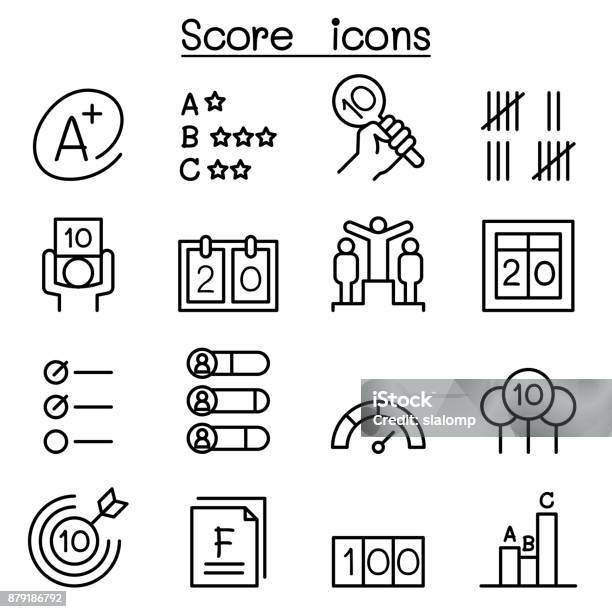 Score Icon Set In Thin Line Style Stock Illustration - Download Image Now - Scoreboard, Scoring, Report Card