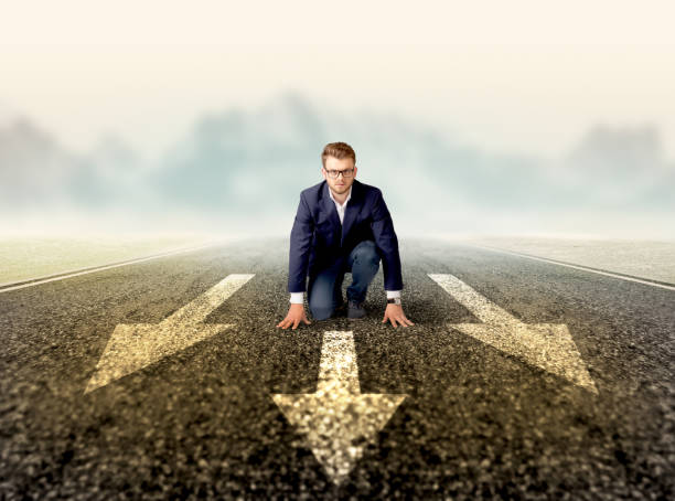 istock Businessman kneeling in ready position 879187014