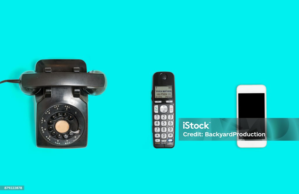 Storia dei telefoni dal rotary allo smartphone - Foto stock royalty-free di Storia