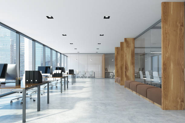 istock White and wooden open space office 879240502