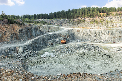 Open pit mining and processing plant for crushed stone