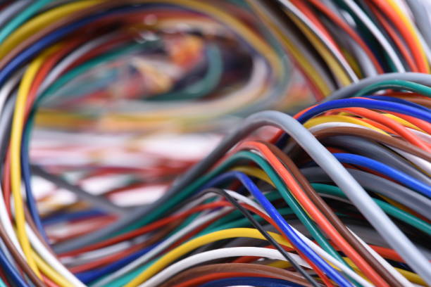 istock Colorful electric cable closeup with selective focus 879243756