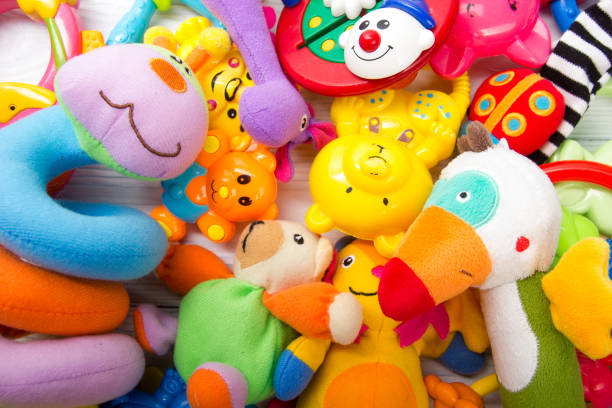 istock Set of colorful Kids toys frame. Copy space for text 879244410