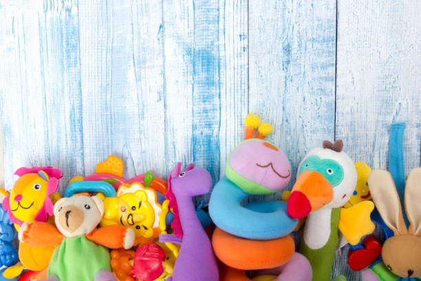 istock Set of colorful Kids toys frame. Copy space for text 879244622
