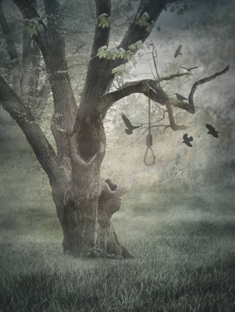 istock Hangman's tree. Concept graphic in soft oil painting style. 879254748