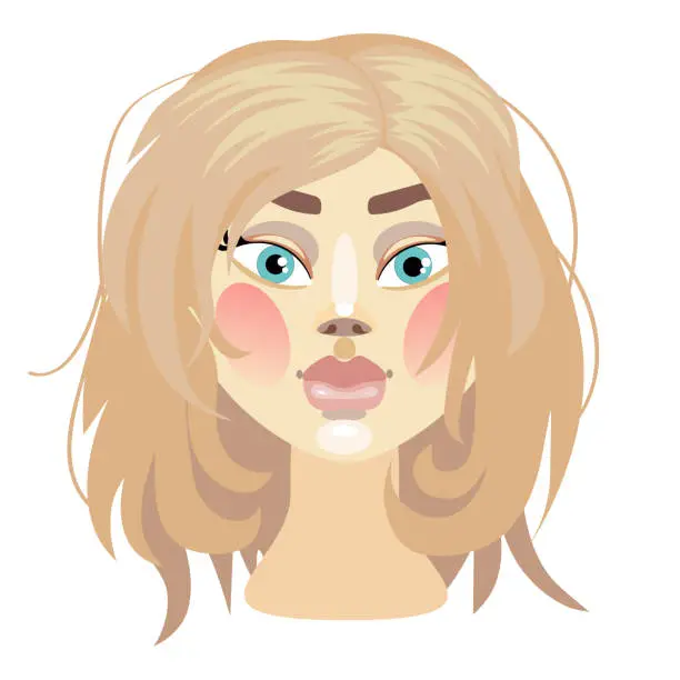 Vector illustration of vector illustration of a girls head blonde wig
