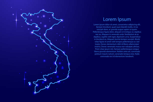 istock Map Vietnam from the contours network blue, luminous space stars for banner, poster, greeting card, of vector illustration 879264944