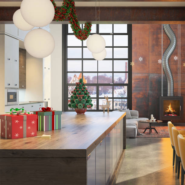 istock Christmas theme decorated apartment interior 879275980