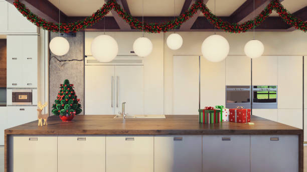 istock Christmas theme decorated apartment interior 879276008