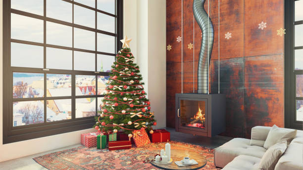 istock Christmas theme decorated apartment interior 879276016