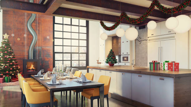 istock Christmas theme decorated apartment interior 879276030