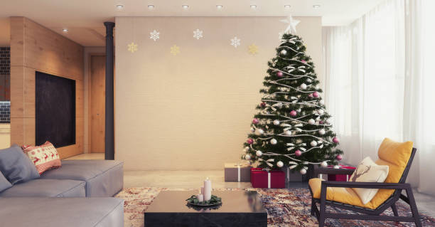 istock Christmas theme decorated apartment interior 879276036