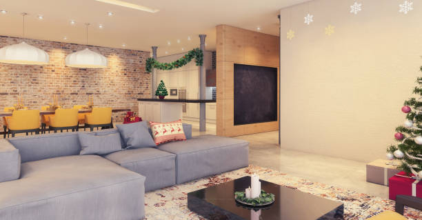 istock Christmas theme decorated apartment interior 879276062