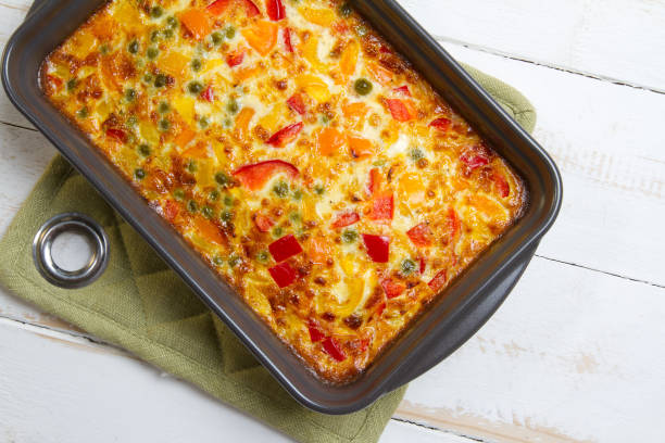 istock Bell peppers and green peas omelete 879276148