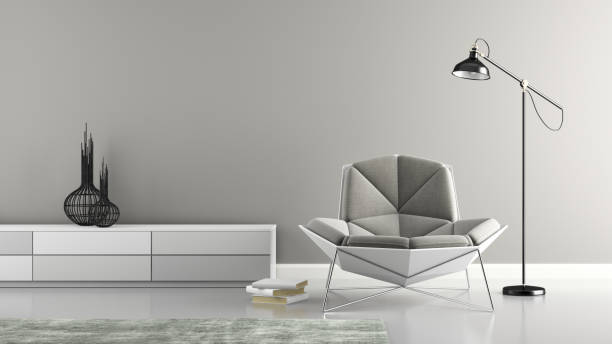istock Part of interior with modern grey armchair 3D rendering 879276450