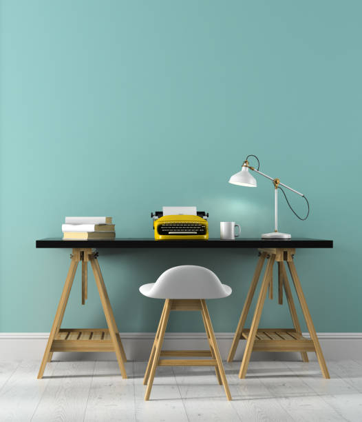 istock Part of interior with yellow typewriter 3D rendering 879276452