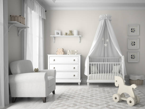 istock Classic children room in white color 3D rendering 879280160