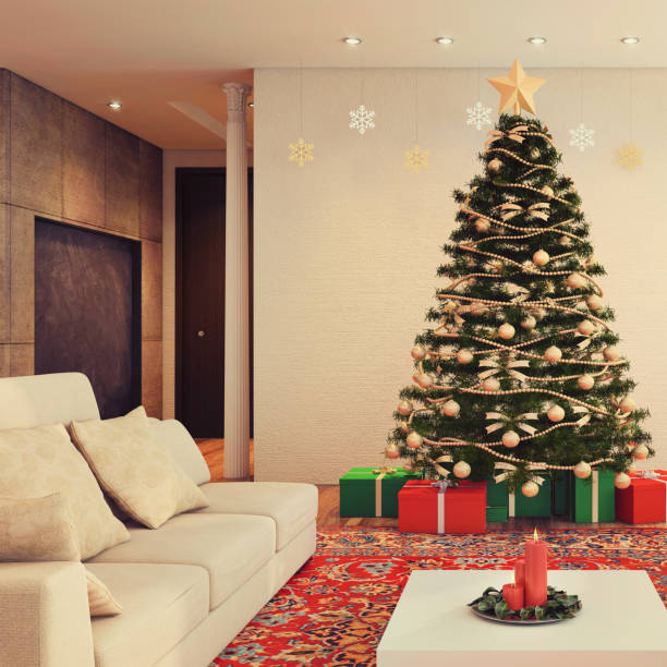 istock Christmas theme decorated apartment interior 879283472
