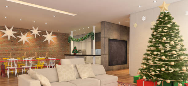 istock Christmas theme decorated apartment interior 879283474