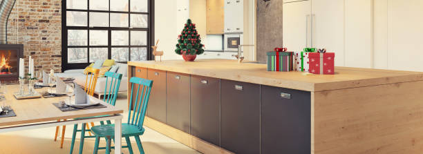 istock Christmas theme decorated apartment interior 879283490