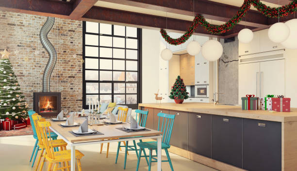istock Christmas theme decorated apartment interior 879283522