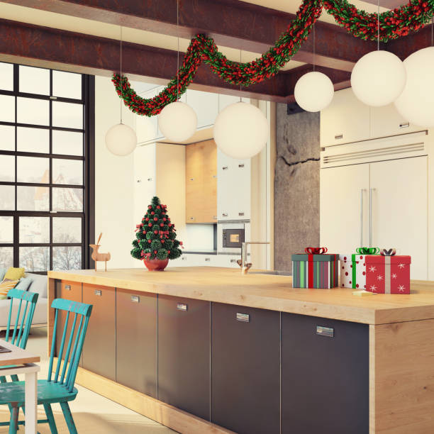 istock Christmas theme decorated apartment interior 879283528