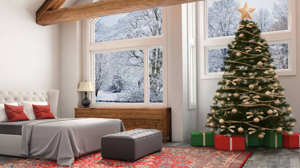 istock Christmas theme decorated apartment interior 879283542
