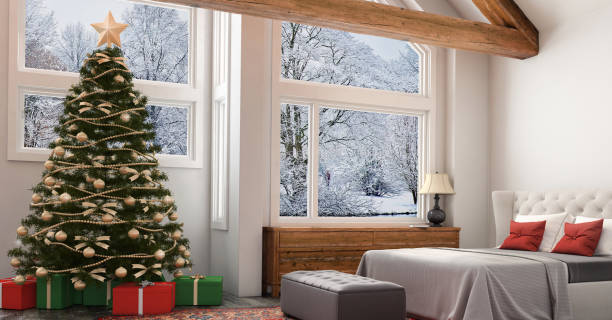 istock Christmas theme decorated apartment interior 879283558