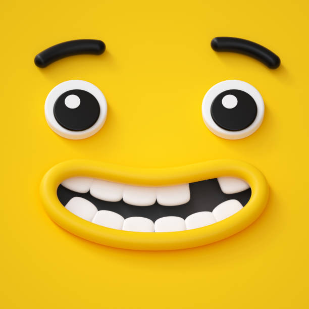3d render, kindisch, süßes gesicht, zahnlosen lächeln, staunen emotion, emoji, emoticons, lustige monster - making a face child humor human face stock-fotos und bilder