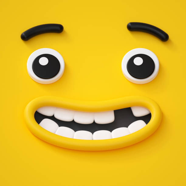 3d render bonito rosto infantil, sorriso desdentado, emoção espantada, emoji, emoticon, monstro engraçado - child smiley face smiling happiness - fotografias e filmes do acervo