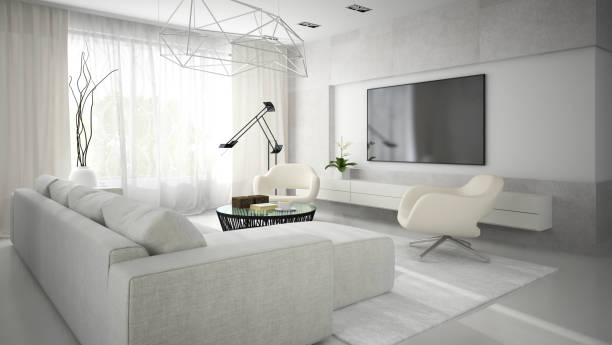 istock Interior of stylish modern room  with grey sofa 3D rendering 879287114