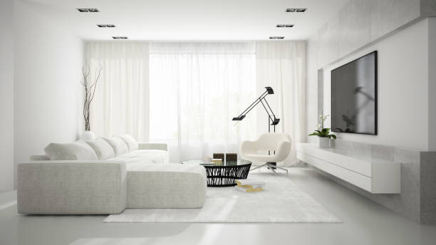 istock Interior of stylish modern room  with grey sofa 3D rendering 879287192