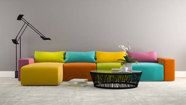 istock Part of interior with  modern colorful sofa 3d rendering 879287270