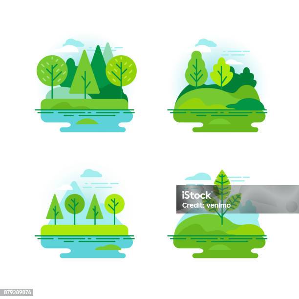 Nature Landscapes With Green Trees Stock Illustration - Download Image Now - Forest, Tree, Nature