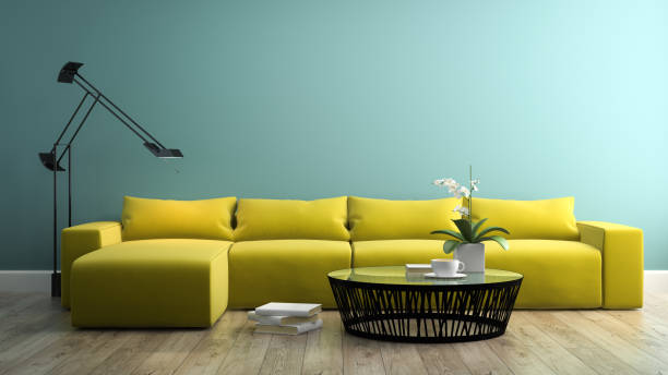 istock Part of interior with  modern yellow sofa 3d rendering 879290858